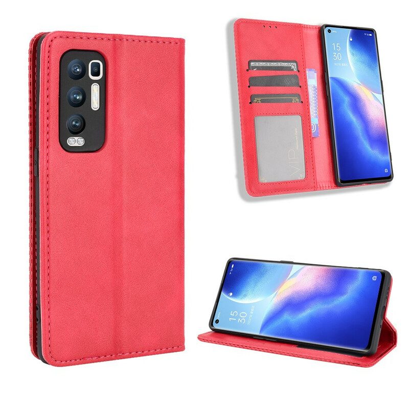 Folio Cover Oppo Find X3 Neo Custodia in pelle Effetto Pelle Vintage Stilizzato