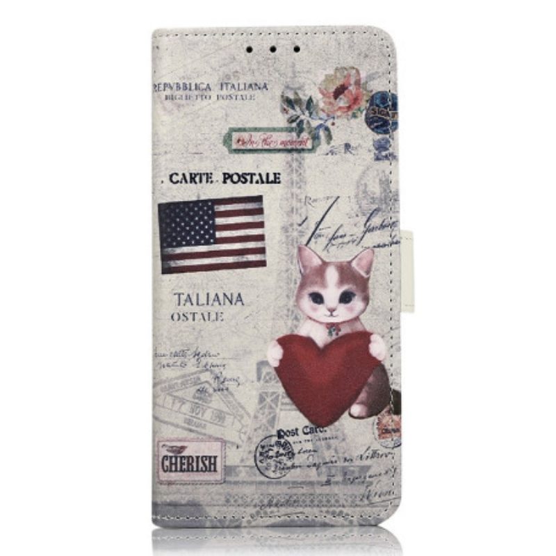 Custodia in pelle Motorola Edge 40 Pro Gatto Viaggiatore