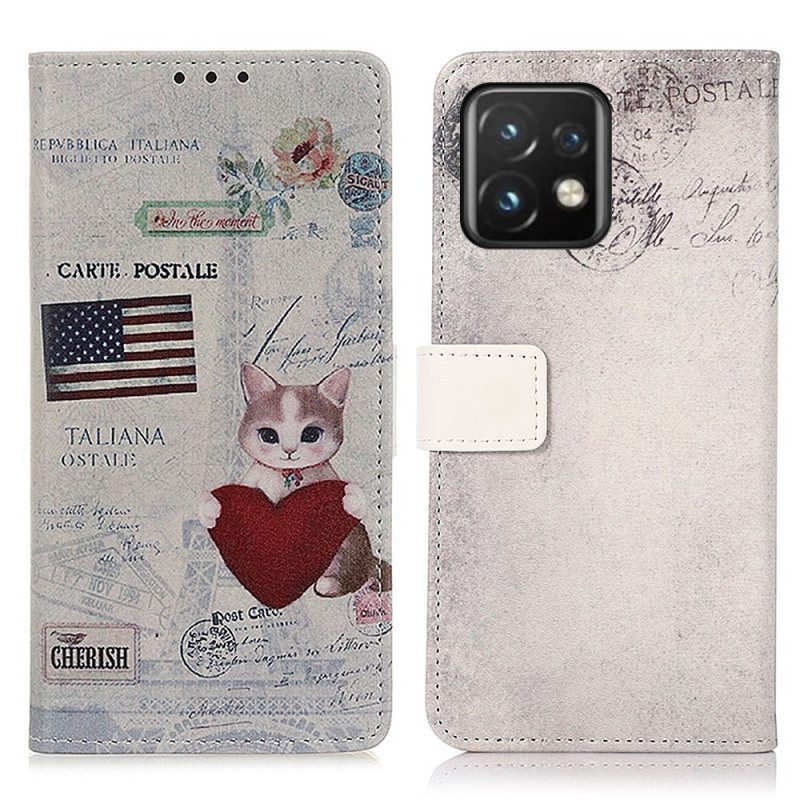 Custodia in pelle Motorola Edge 40 Pro Gatto Viaggiatore