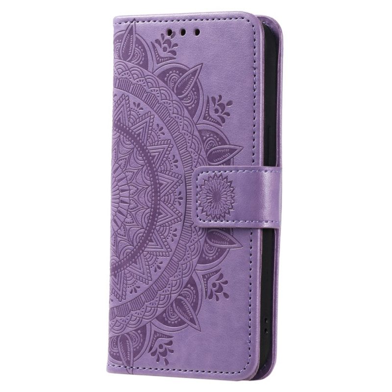 Custodia in pelle Motorola Edge 40 Pro Mandala Sole Con Cordino