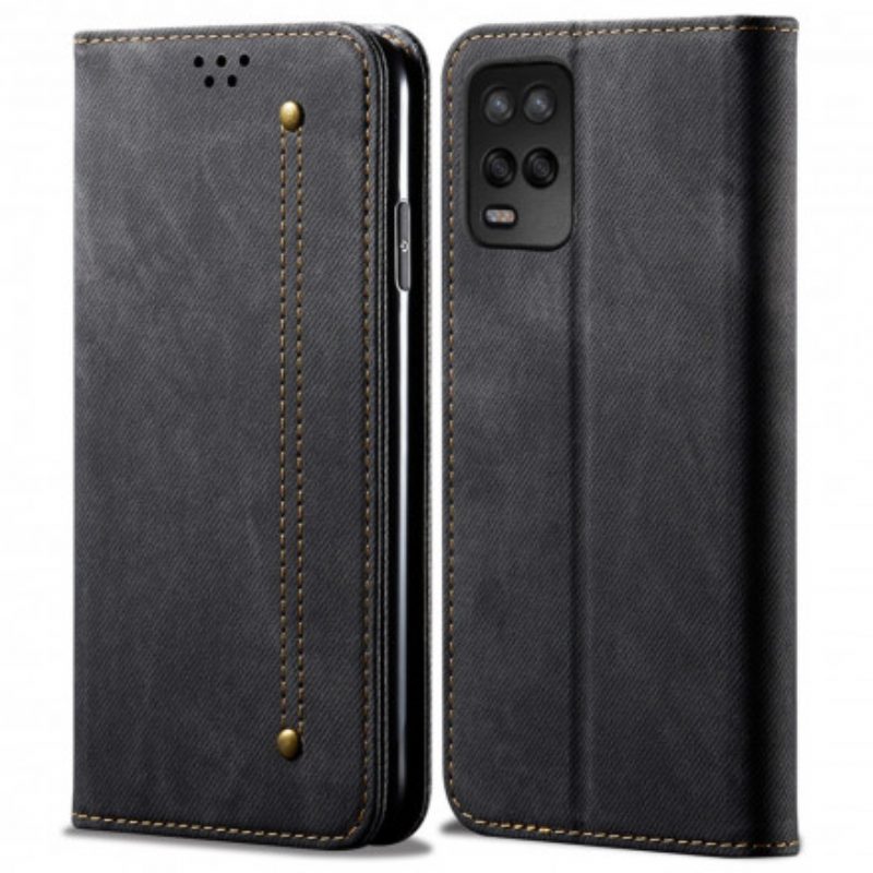 Folio Cover Realme 8 5G Custodia in pelle Trama Di Jeans In Ecopelle