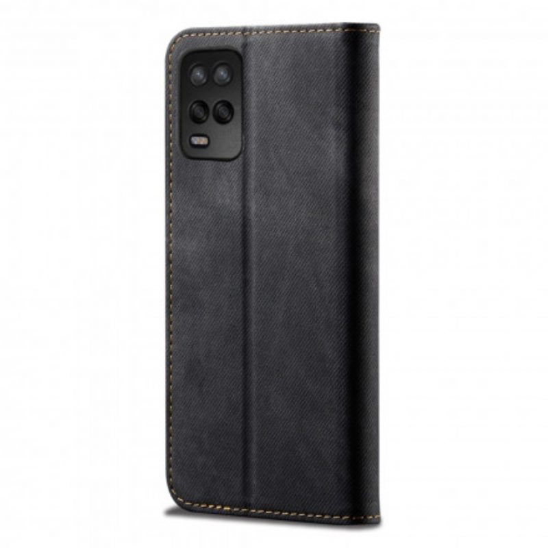 Folio Cover Realme 8 5G Custodia in pelle Trama Di Jeans In Ecopelle