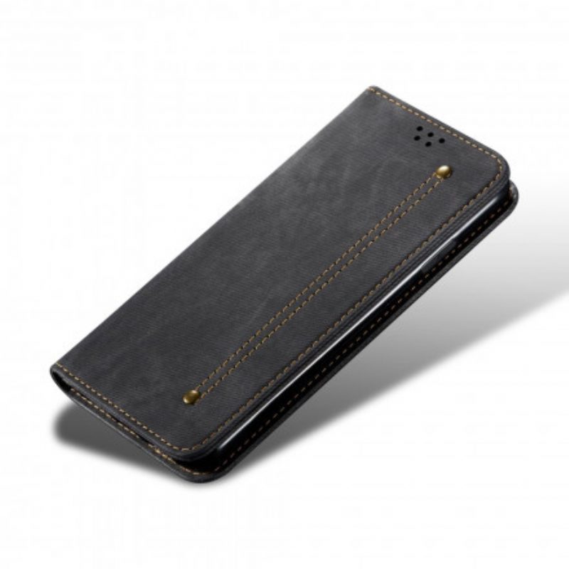 Folio Cover Realme 8 5G Custodia in pelle Trama Di Jeans In Ecopelle