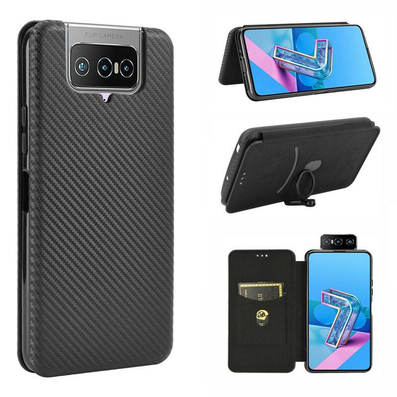 Folio Cover Asus Zenfone 7 / 7 Pro Custodia in pelle Carbonio Siliconico