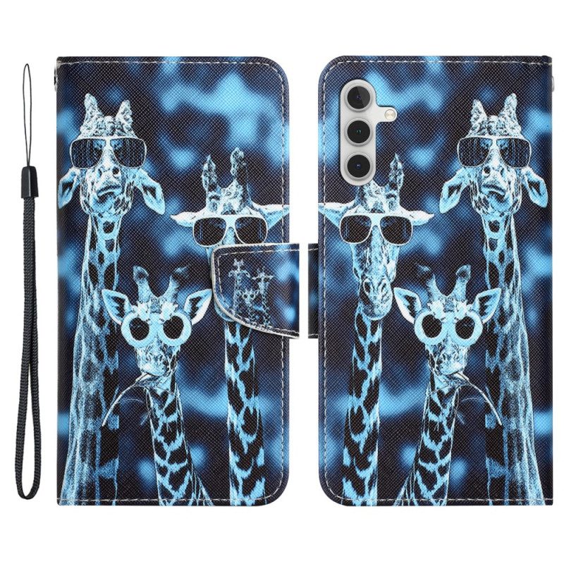 Custodia A Portafoglio Samsung Galaxy A34 5G Giraffe Divertenti Con Cinturino