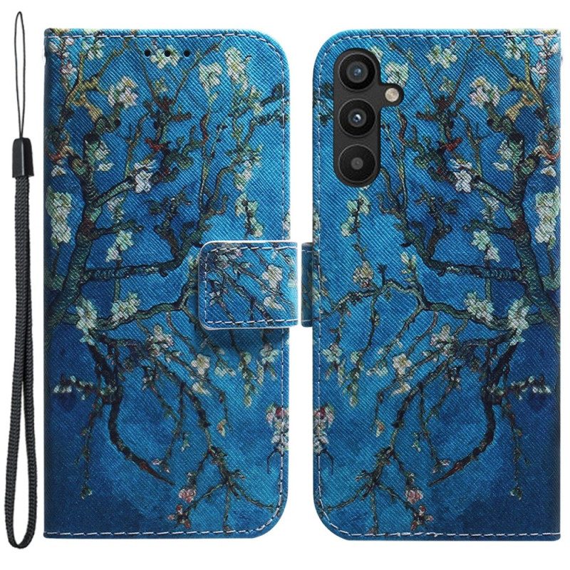 Custodia in pelle Samsung Galaxy A34 5G Cinturino Rami Di Fiori