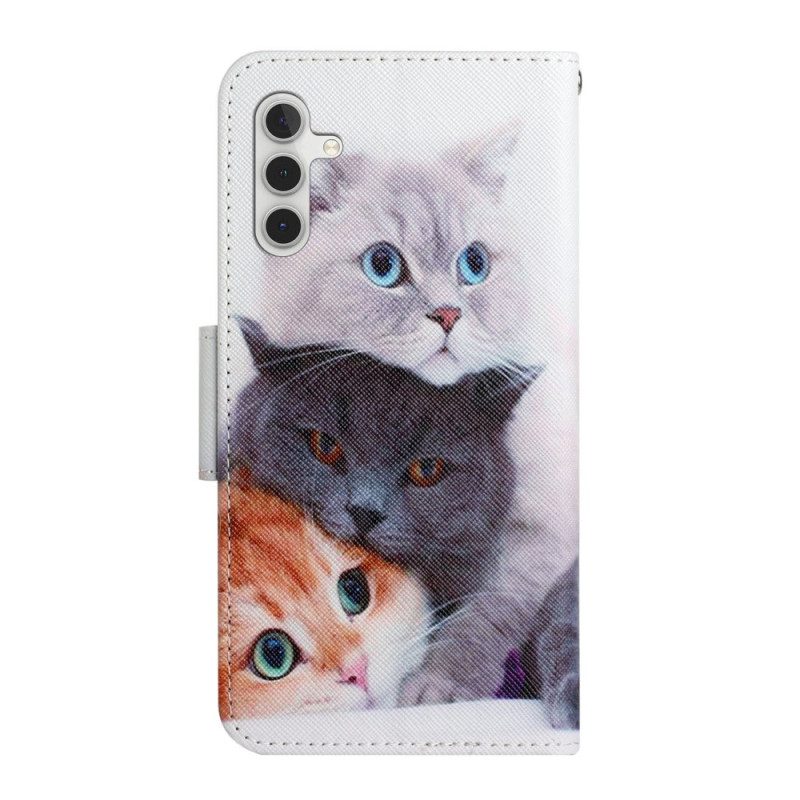 Custodia in pelle Samsung Galaxy A34 5G Famiglia Di Gatti Strappy