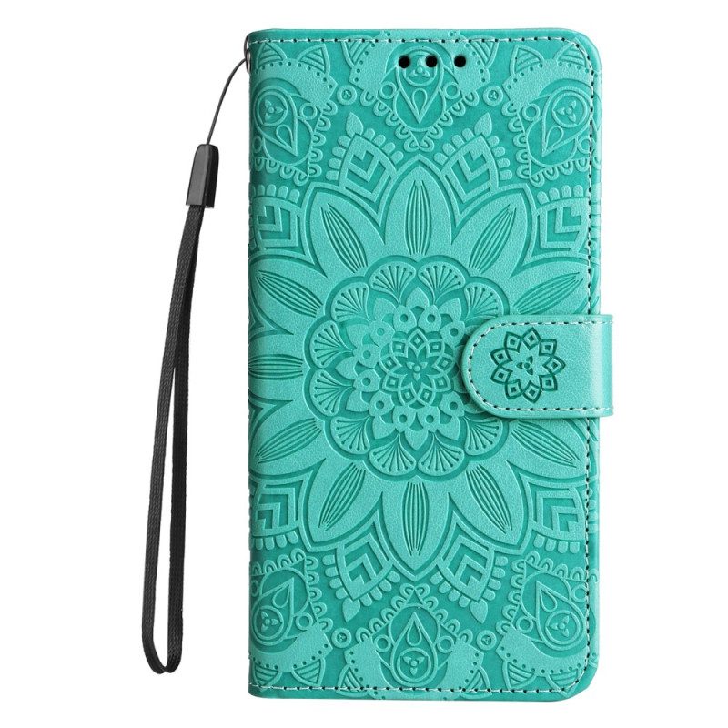 Custodia in pelle Samsung Galaxy A34 5G Mandala Sole Con Cordino