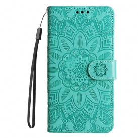 Custodia in pelle Samsung Galaxy A34 5G Mandala Sole Con Cordino