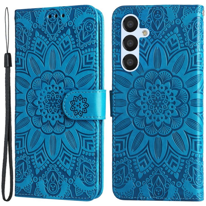 Custodia in pelle Samsung Galaxy A34 5G Mandala Sole Con Cordino