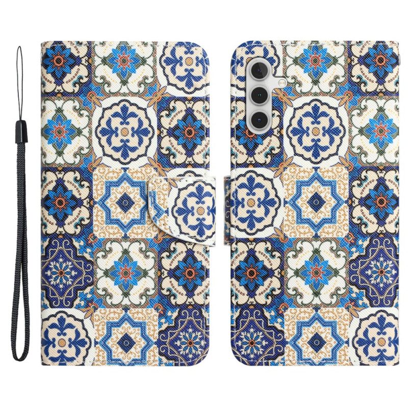 Custodia in pelle Samsung Galaxy A34 5G Patchwork Con Spalline