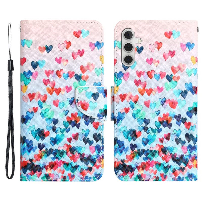 Custodia in pelle Samsung Galaxy A34 5G Pioggia Di Cuori Strappy