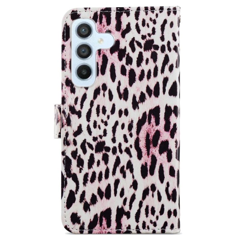 Custodia in pelle Samsung Galaxy A34 5G Stampa Leopardata Con Cinturino