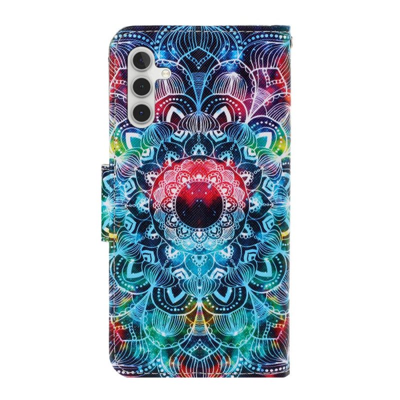 Custodia in pelle Samsung Galaxy A34 5G Tigre Bianca Con Cordino