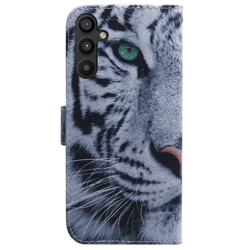 Custodia in pelle Samsung Galaxy A34 5G Tigre Bianca Strappy