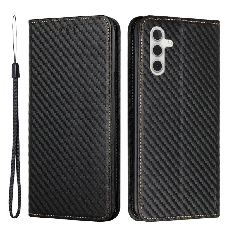 Folio Cover Samsung Galaxy A34 5G Custodia in pelle Stile In Fibra Di Carbonio Con Cinturino