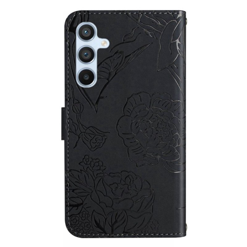 Folio Cover Samsung Galaxy A34 5G Farfalla Con Cordino