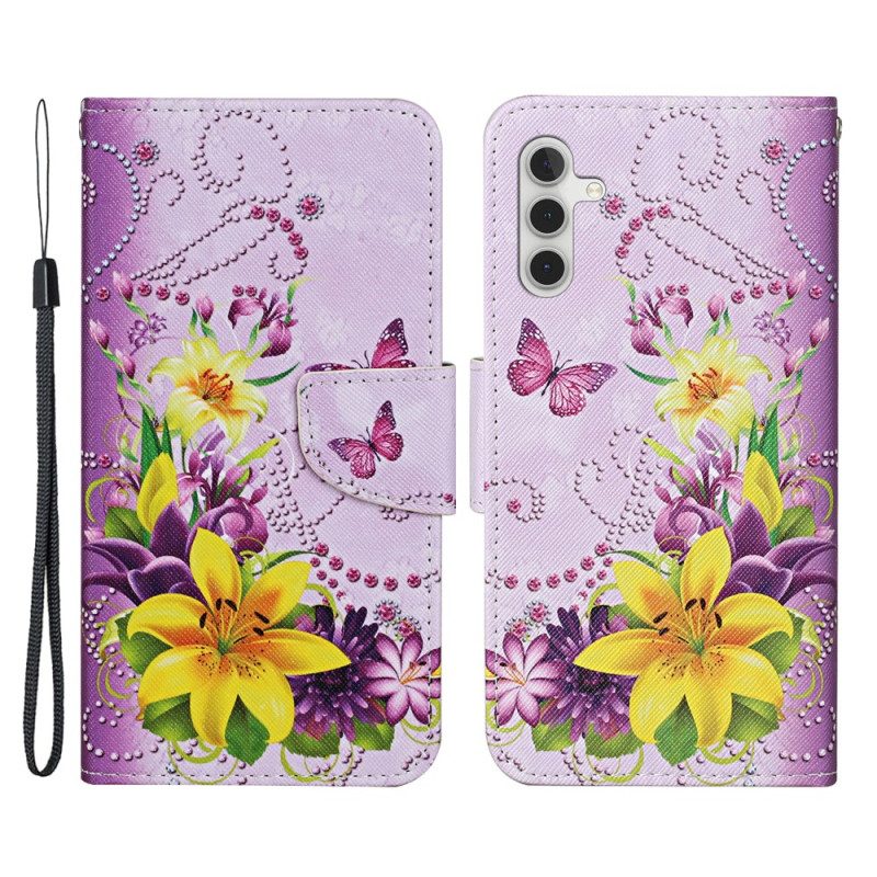 Folio Cover Samsung Galaxy A34 5G Farfalle Con Cinturino Magistrale