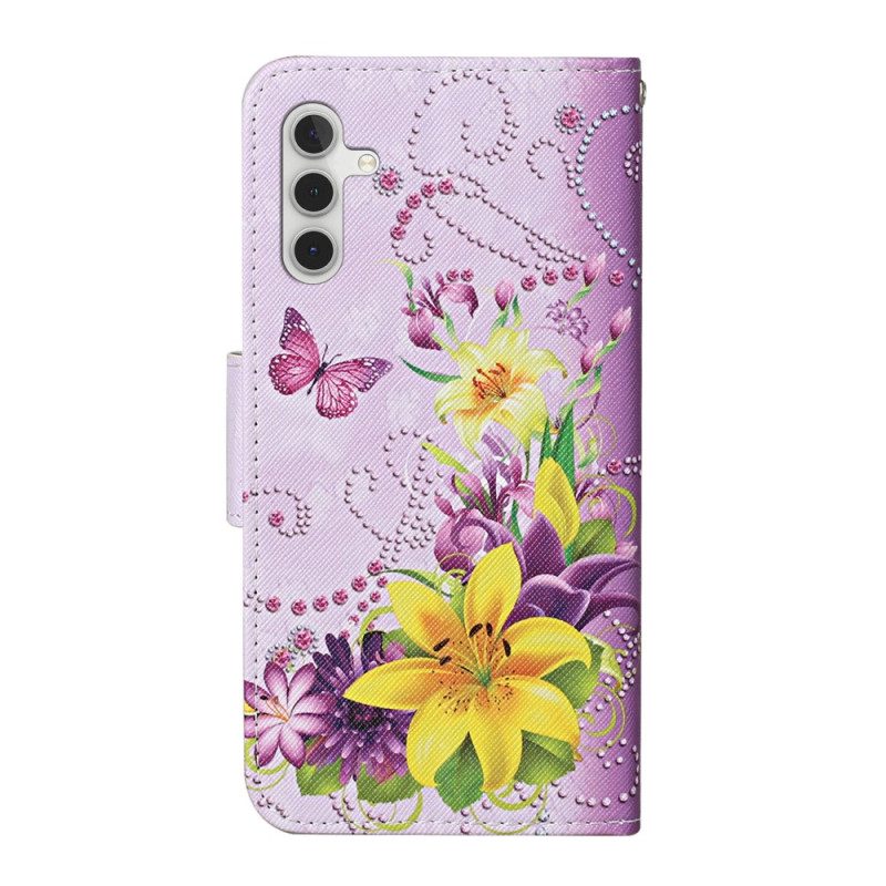 Folio Cover Samsung Galaxy A34 5G Farfalle Con Cinturino Magistrale