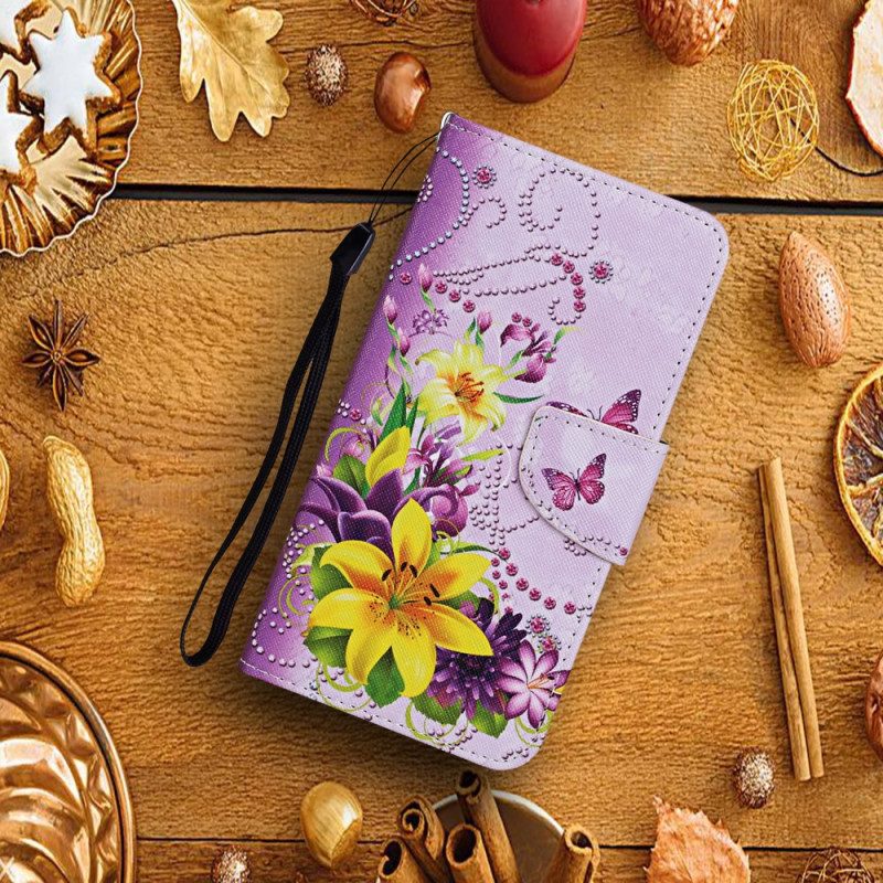 Folio Cover Samsung Galaxy A34 5G Farfalle Con Cinturino Magistrale