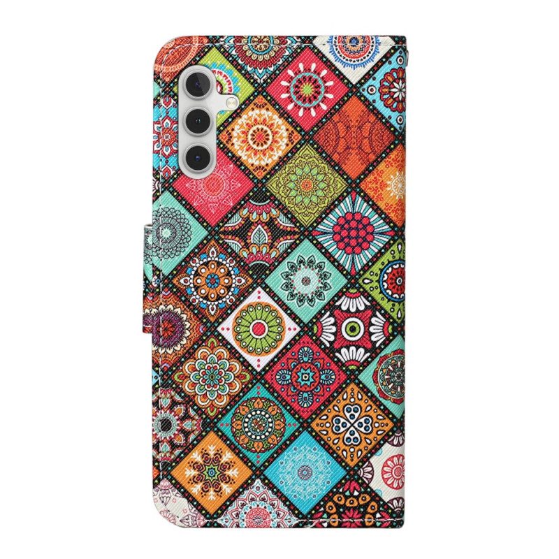 Folio Cover Samsung Galaxy A34 5G Patchwork Con Spalline