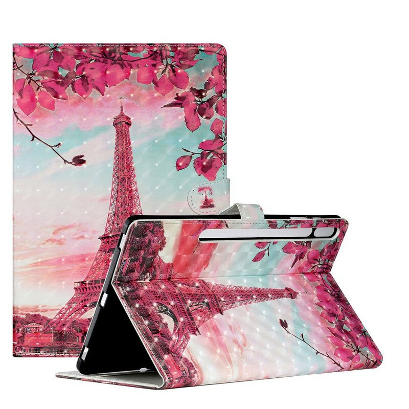 Custodia in pelle Samsung Galaxy Tab S8 Plus / Tab S7 Plus Torre Eiffel Floreale