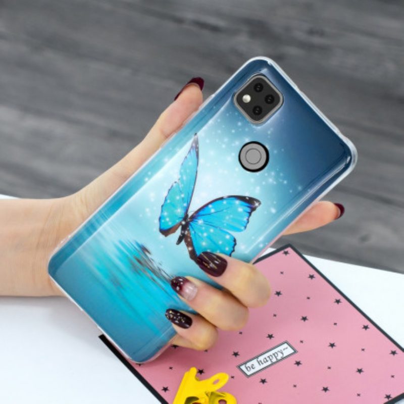 Cover Xiaomi Redmi 9C Farfalla Blu Fluorescente