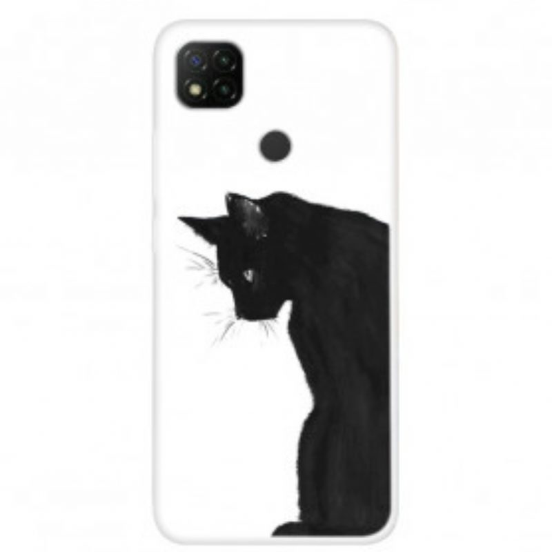 Cover Xiaomi Redmi 9C Gatto Nero Pensieroso