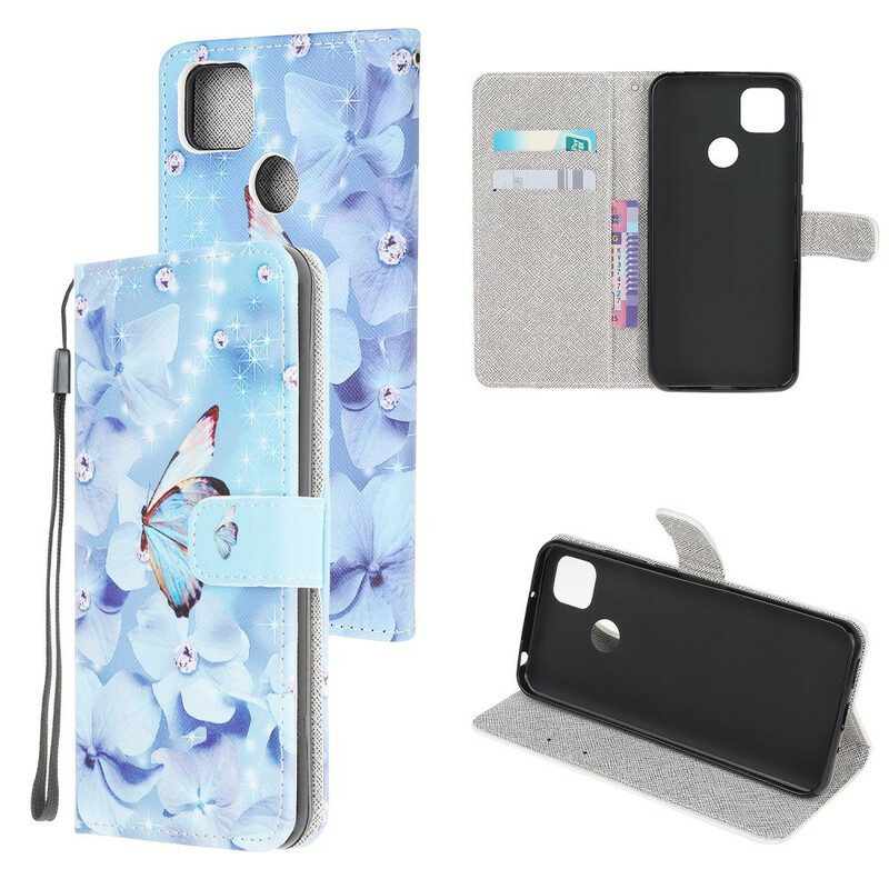 Custodia A Portafoglio Xiaomi Redmi 9C Farfalle Di Diamanti Strappy