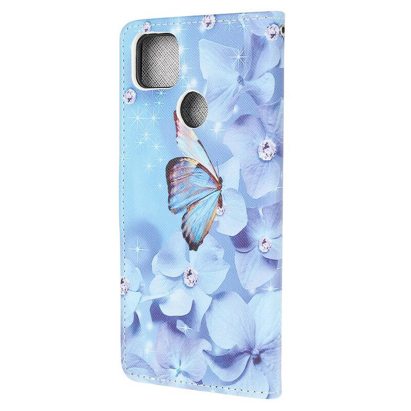 Custodia A Portafoglio Xiaomi Redmi 9C Farfalle Di Diamanti Strappy