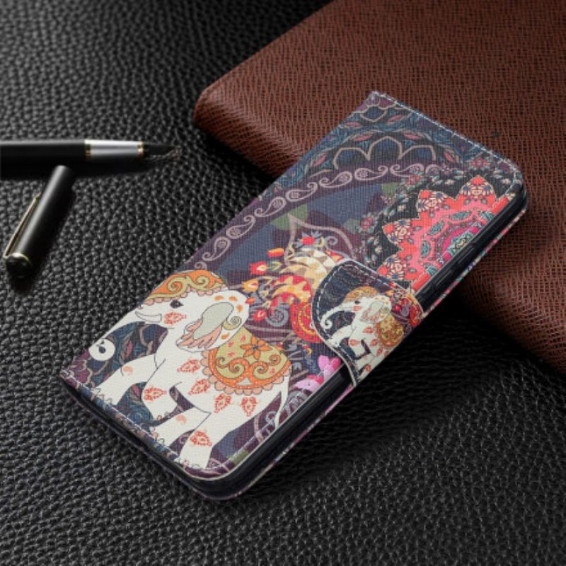 Custodia in pelle Xiaomi Redmi 9C Elefanti Indiani