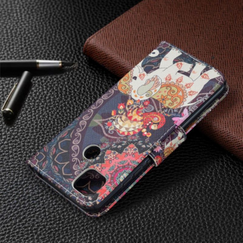 Custodia in pelle Xiaomi Redmi 9C Elefanti Indiani