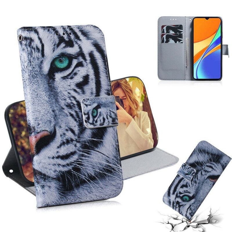 Custodia in pelle Xiaomi Redmi 9C Faccia Da Tigre