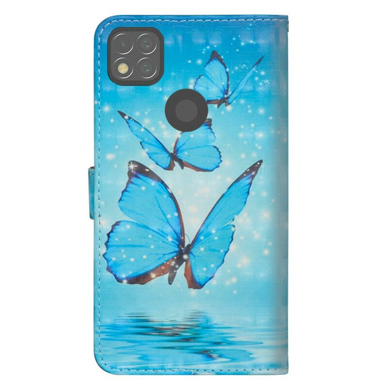 Custodia in pelle Xiaomi Redmi 9C Farfalle Blu Volanti