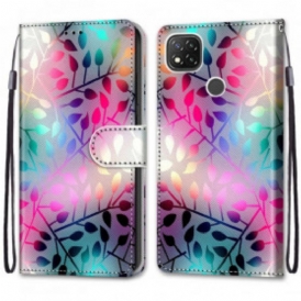 Custodia in pelle Xiaomi Redmi 9C Foglie Colorate