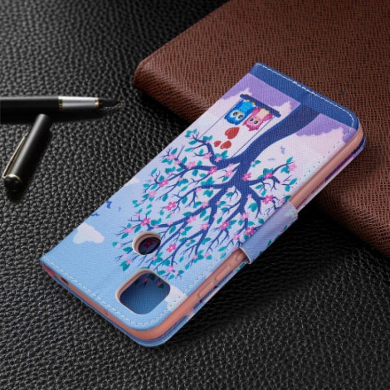 Custodia in pelle Xiaomi Redmi 9C Gufi Sull'altalena