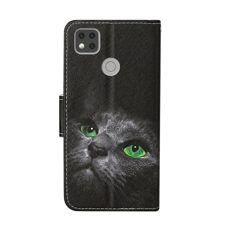 Custodia in pelle Xiaomi Redmi 9C Occhi Verdi Del Gatto Nero