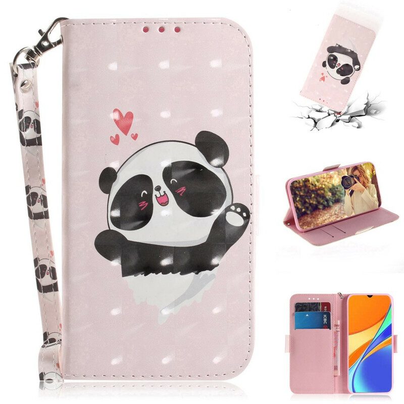 Custodia in pelle Xiaomi Redmi 9C Panda Love Con Cordino