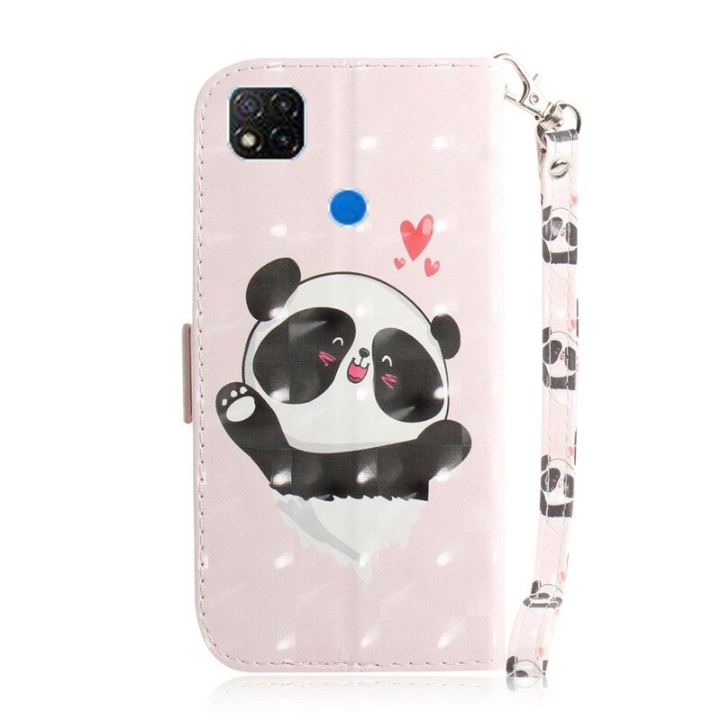 Custodia in pelle Xiaomi Redmi 9C Panda Love Con Cordino