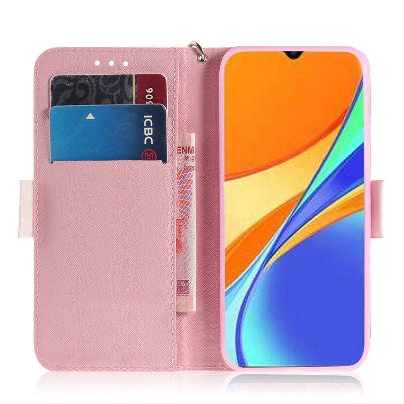 Custodia in pelle Xiaomi Redmi 9C Panda Love Con Cordino