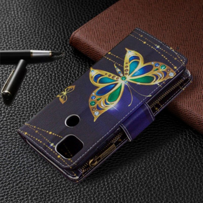 Custodia in pelle Xiaomi Redmi 9C Tasca Con Cerniera Per Farfalle