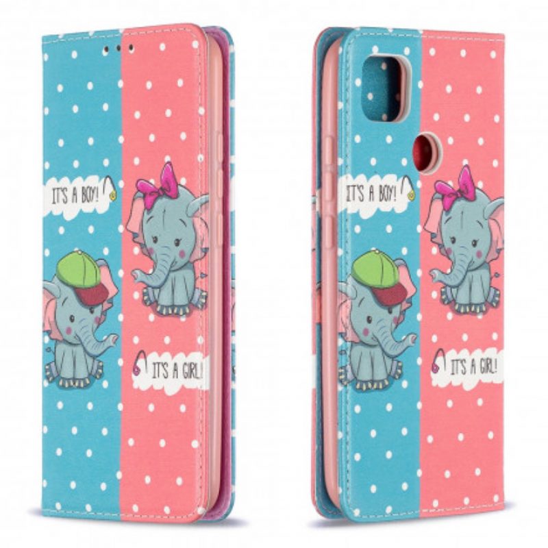 Folio Cover Xiaomi Redmi 9C Custodia in pelle Elefantini