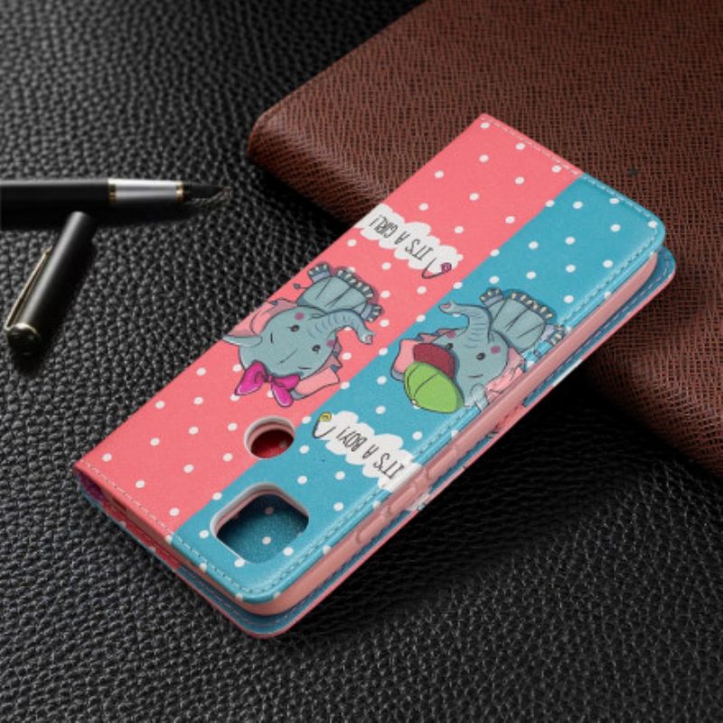 Folio Cover Xiaomi Redmi 9C Custodia in pelle Elefantini