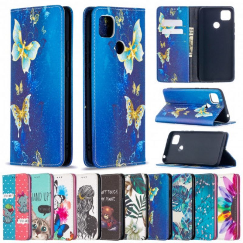 Folio Cover Xiaomi Redmi 9C Custodia in pelle Farfalle Colorate