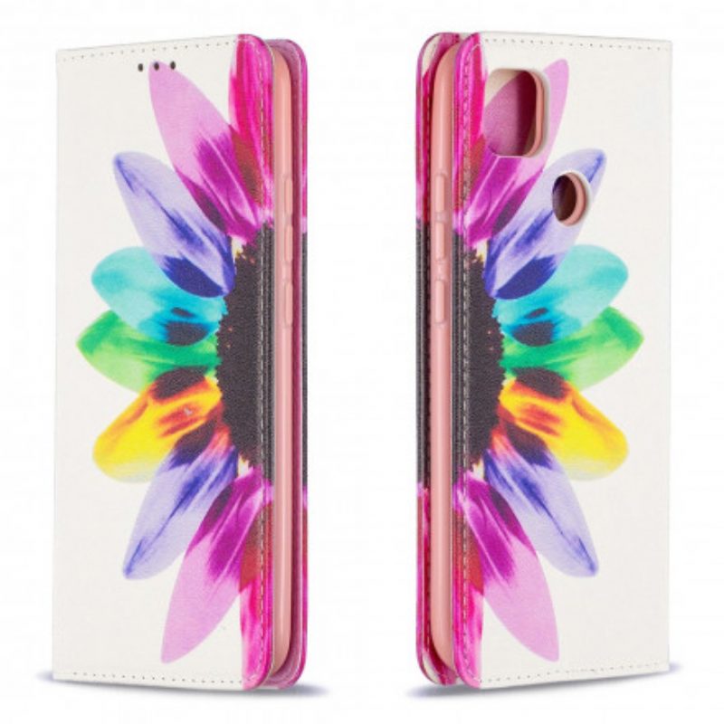 Folio Cover Xiaomi Redmi 9C Custodia in pelle Fiore Dell'acquerello