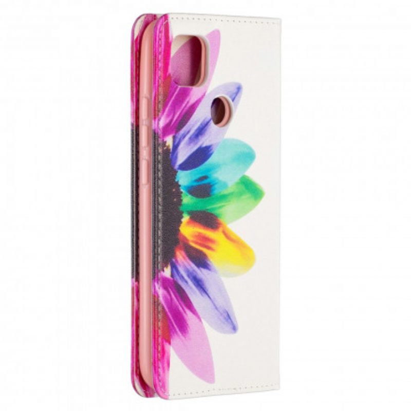 Folio Cover Xiaomi Redmi 9C Custodia in pelle Fiore Dell'acquerello