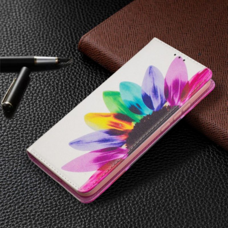 Folio Cover Xiaomi Redmi 9C Custodia in pelle Fiore Dell'acquerello