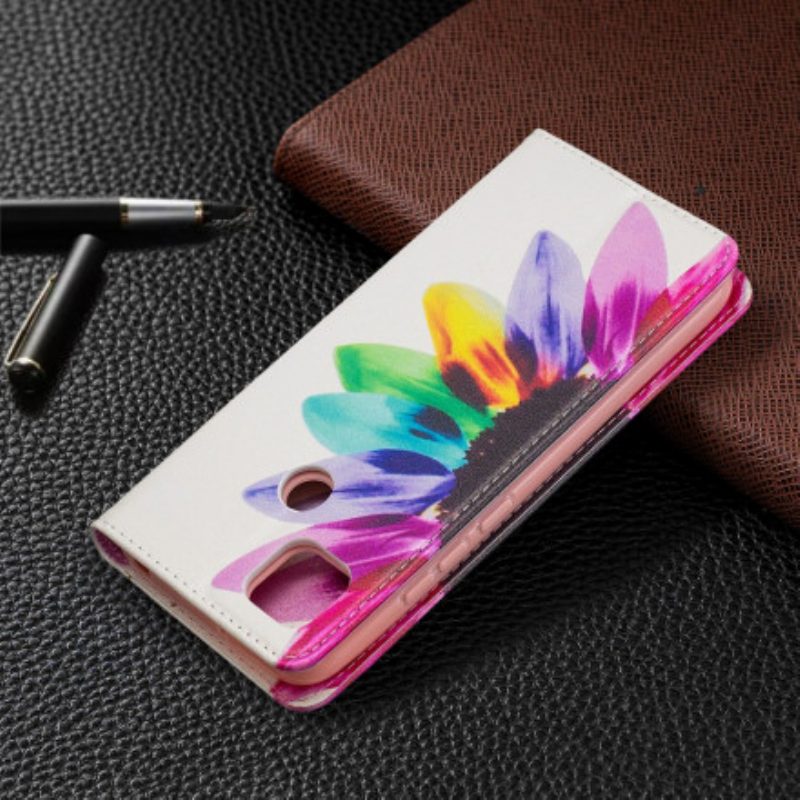 Folio Cover Xiaomi Redmi 9C Custodia in pelle Fiore Dell'acquerello