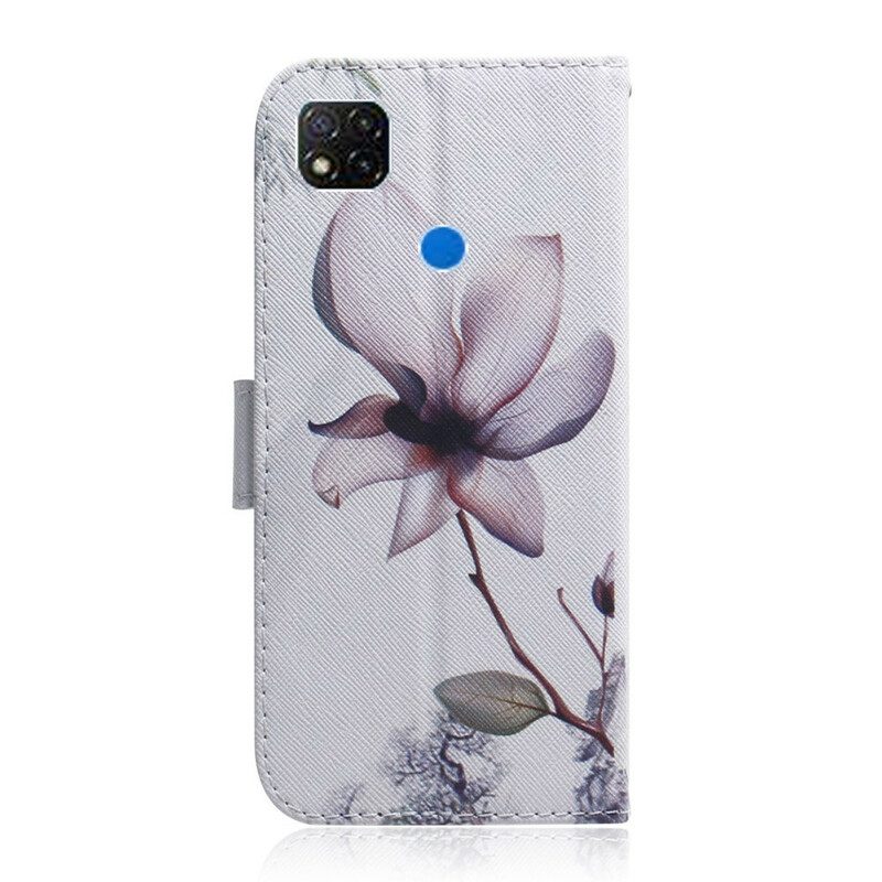 Folio Cover Xiaomi Redmi 9C Fiore Rosa Polveroso