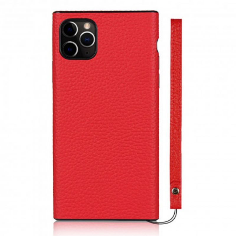 Cover iPhone 11 Pro Max Vera Pelle Di Litchi Con Cinturino